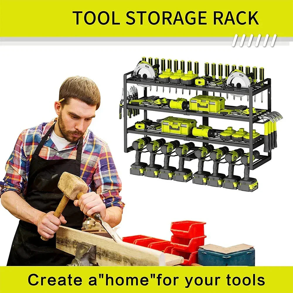 4-Layer Power Tool Organizer Wall Mount for High-Capacity Storage - 8 Drill Holder