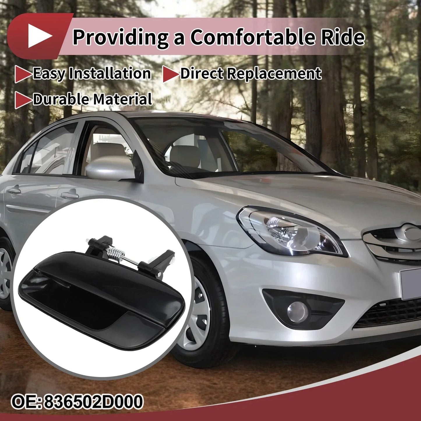 Exterior Door Handle for Hyundai Elantra Rear Left Black ABS (2011-2016)