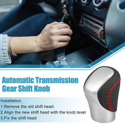 Silver Tone Gear Shift Knob Cover with Red Thread for Lexus