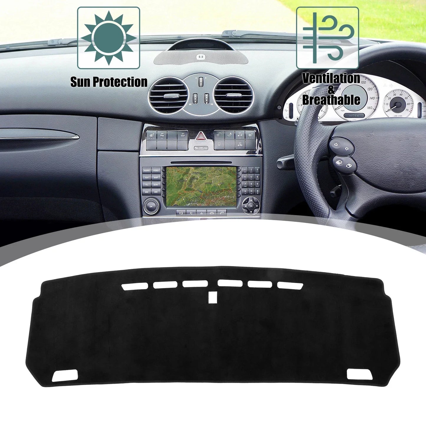 Car Dashboard Cover Black Flannel Non-Slip Mat for Honda Fit (2015-2020)