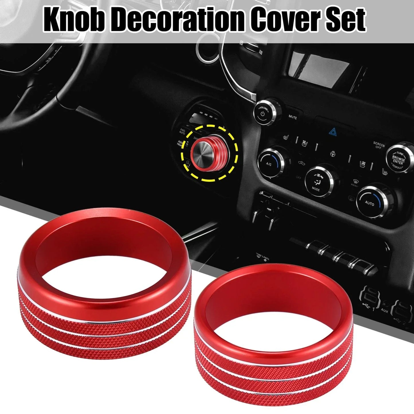 Headlight Switch Knob Trim Cover Set for Dodge Ram (2018-2020) Red