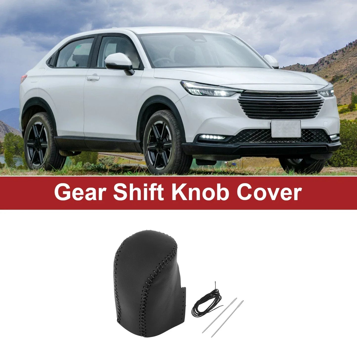 Gear Shift Knob Cover for Honda HR-V 2023-2024 Black Faux Leather