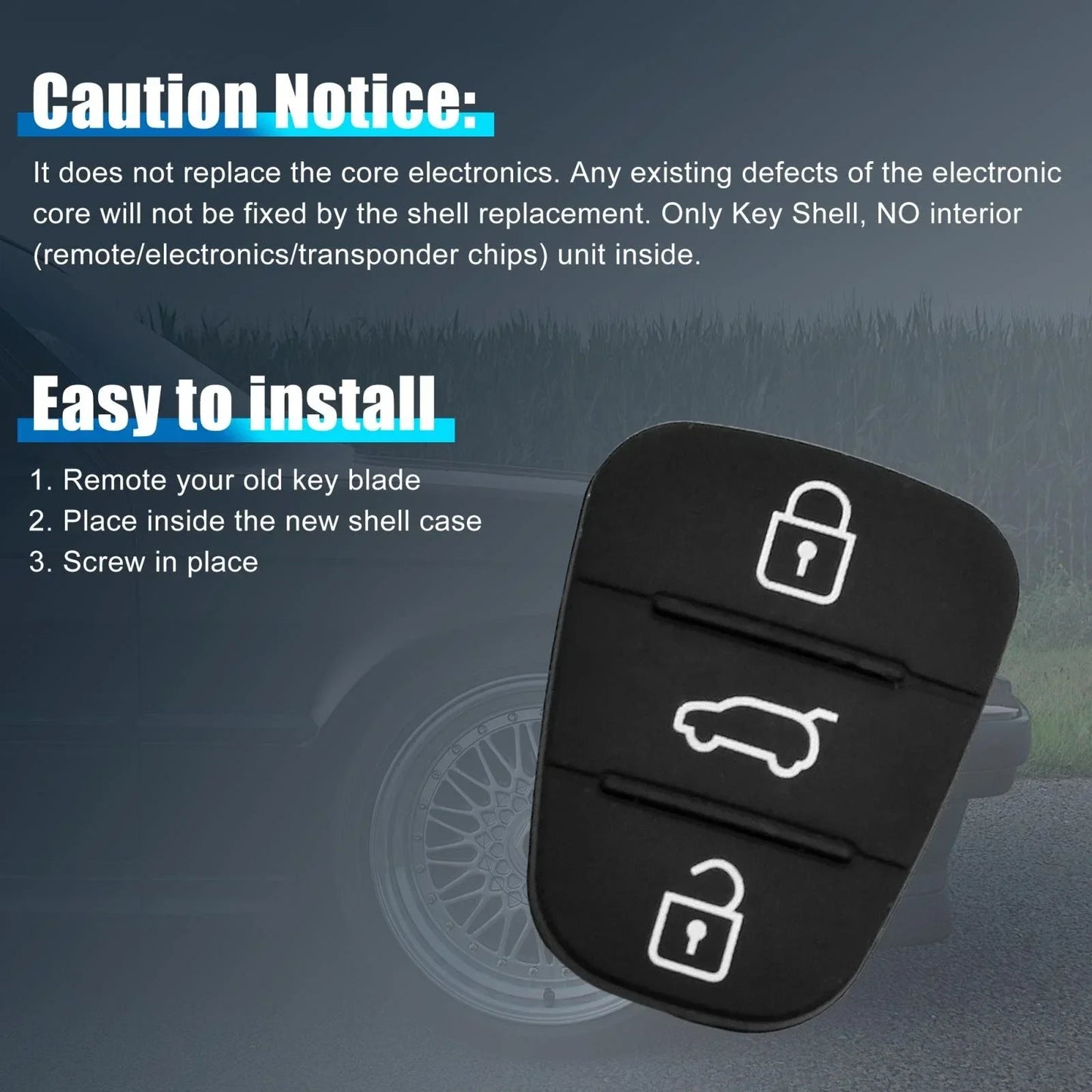 Hyundai 3 Button Key Fob Shell Case Rubber for Replacement ()