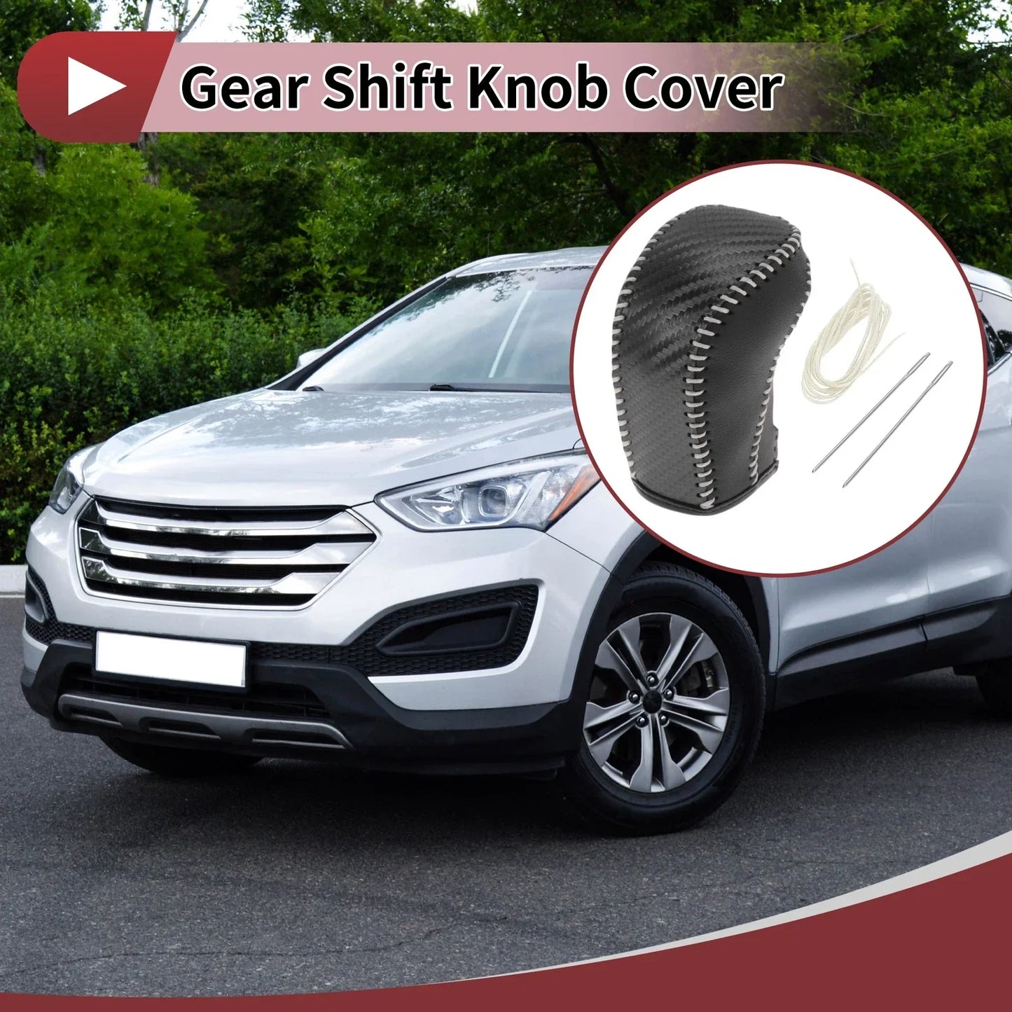 Gear Shift Knob Cover for Hyundai Tucson 2015-2018 Black Beige Faux Leather
