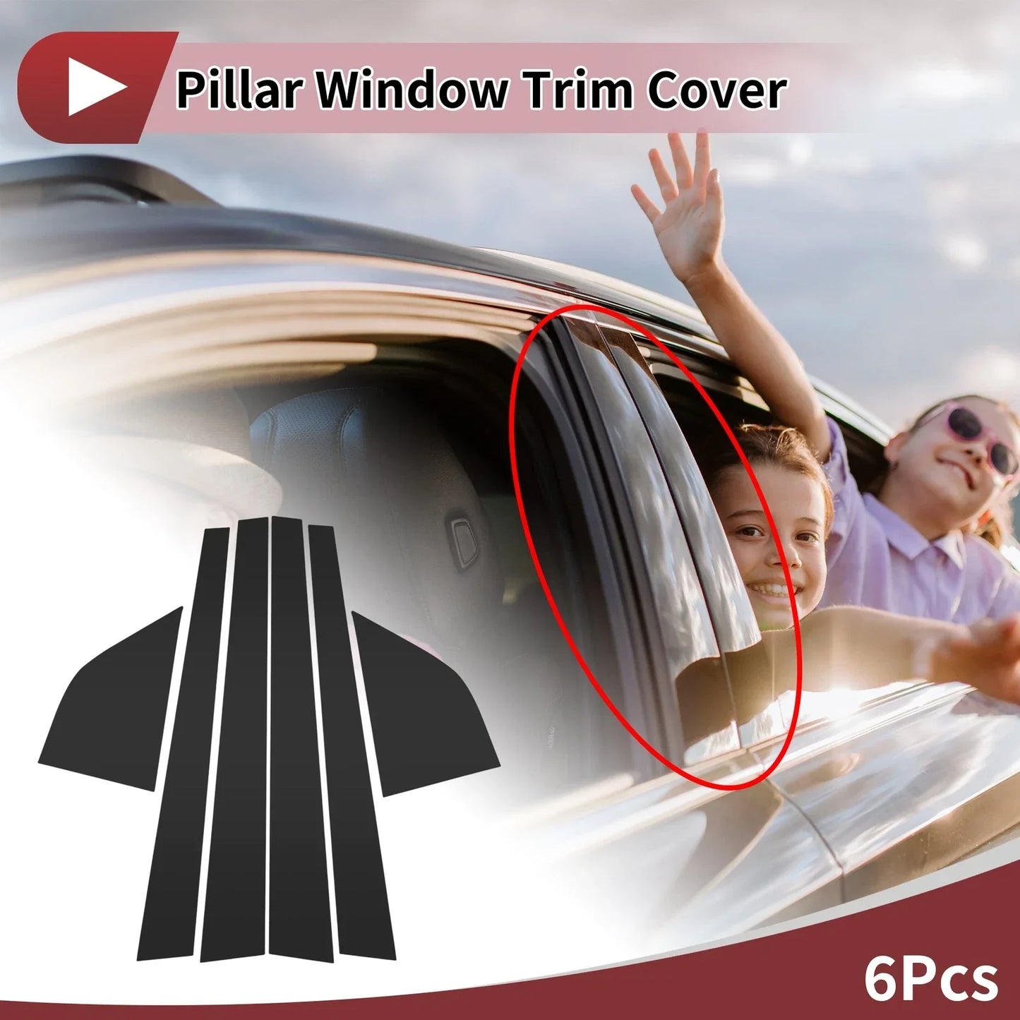 6 Pcs Car Door Pillar Window Trim for Honda Accord 1994-1997 Black
