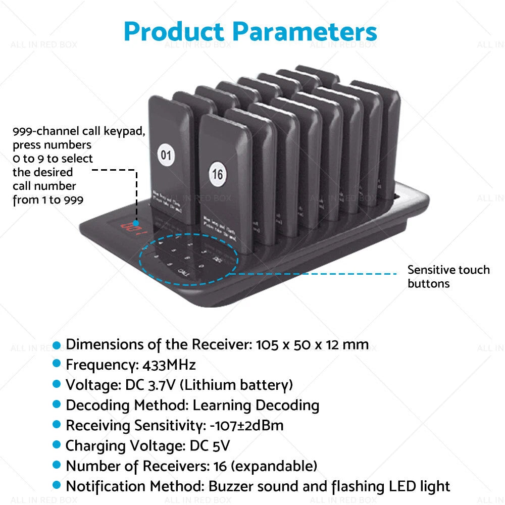 16 x Restaurant Pager System Buzzers for Guest Queuing in Food Truck, Cafe, Bar