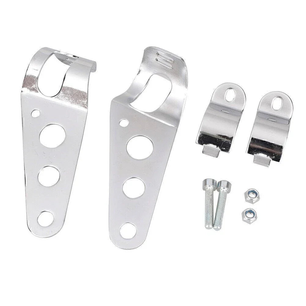 Fork Mount Headlight Brackets for Cafe Racer Bobber Chopper Silver