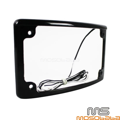 Curved License Plate Frame w/LED Light for Harley Chopper Bobber