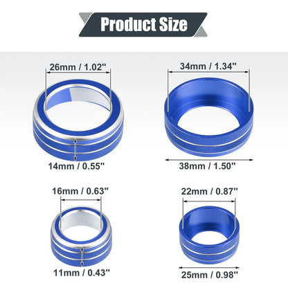 3 x AC Knob Ring Covers for Honda CR-V 2017-2021 - Volume Control Knobs Blue