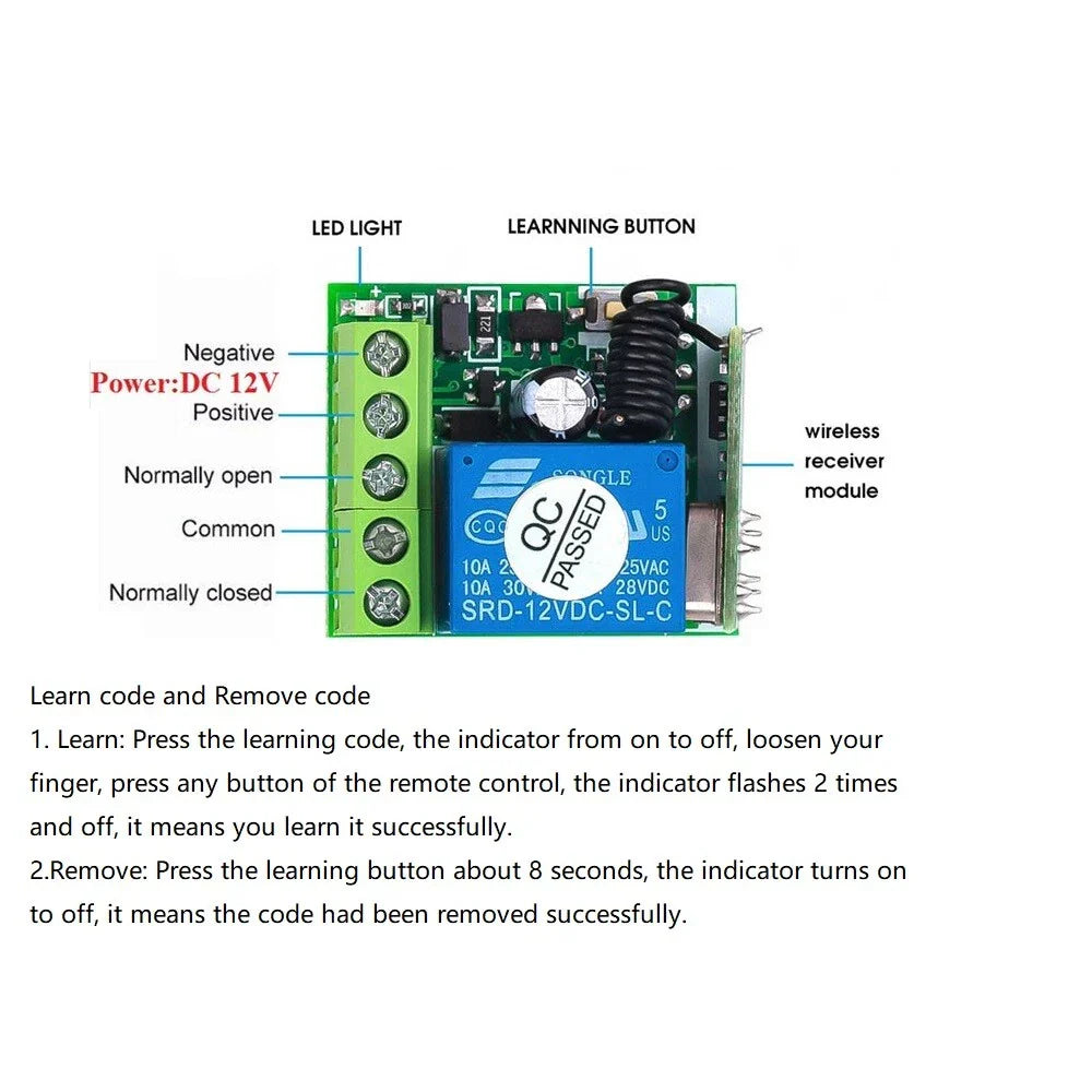 1 x 12V Relay Wireless RF Garage Door Remote Control for Garage Door (N/A)