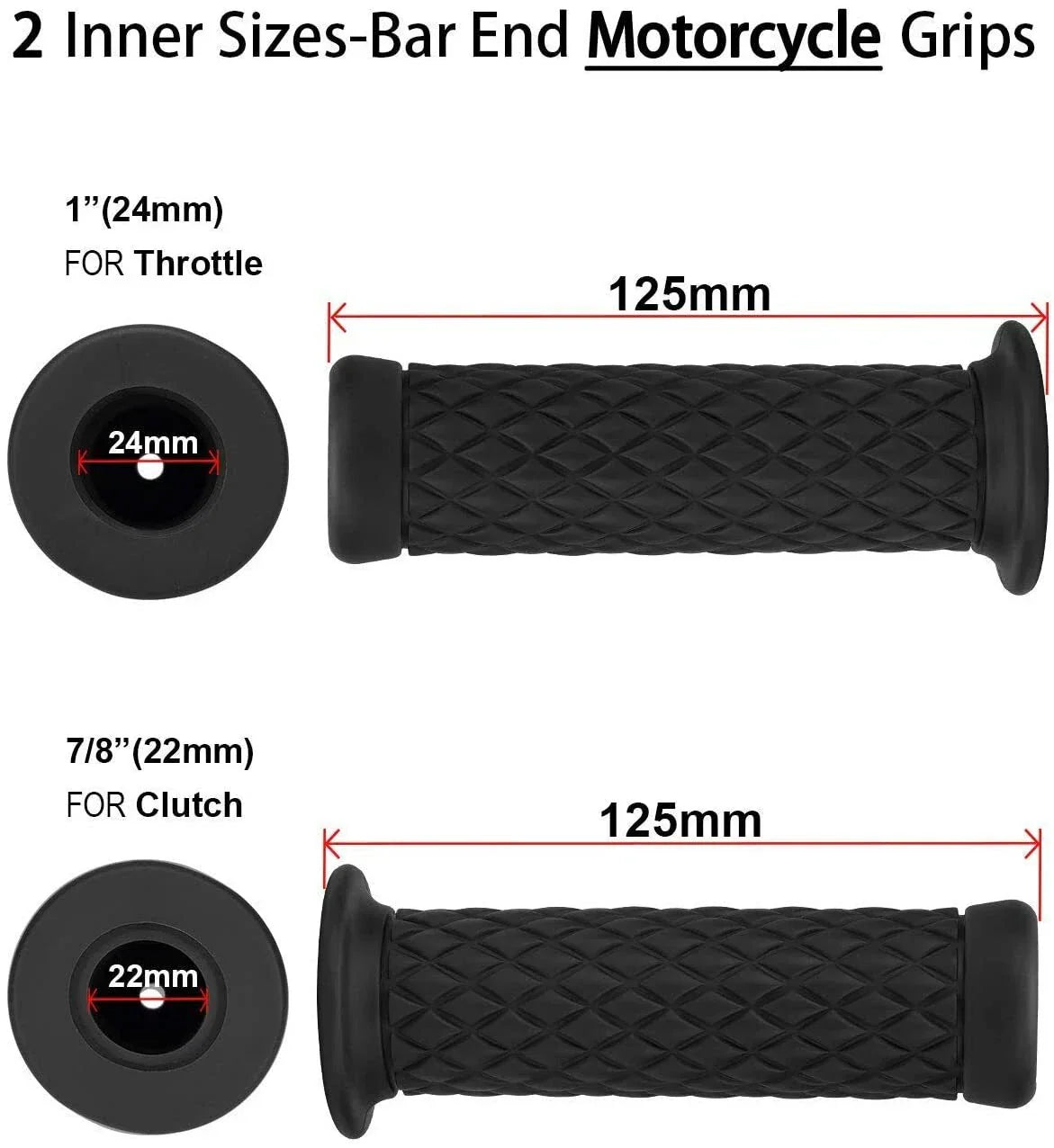 7/8" Motorcycle Hand Grips for Honda CBR600RR, Grom 125 (2007-2023)