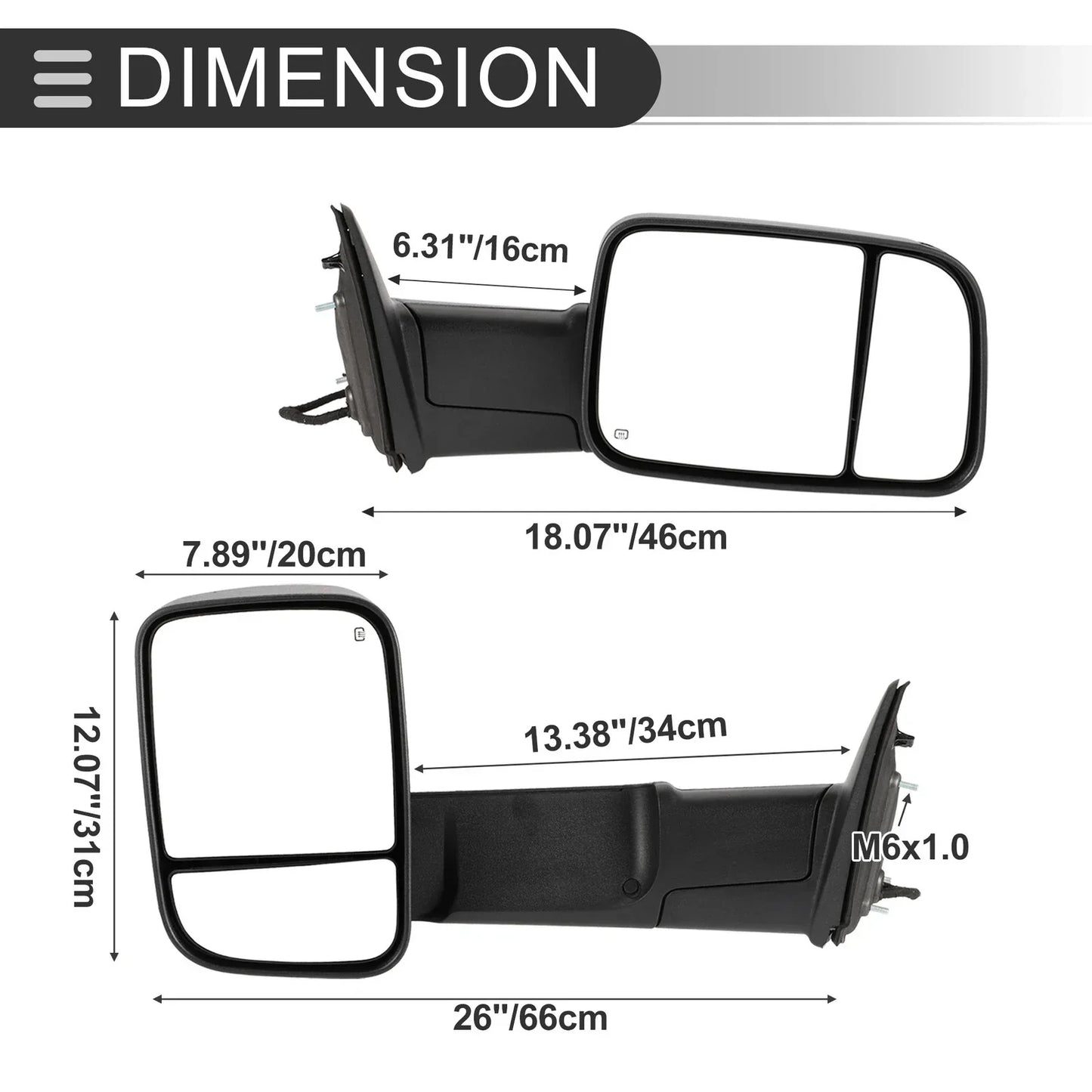 Tow Mirrors for Dodge Ram 1500 with Turn Signal Light Black 2 x (2009-2018)
