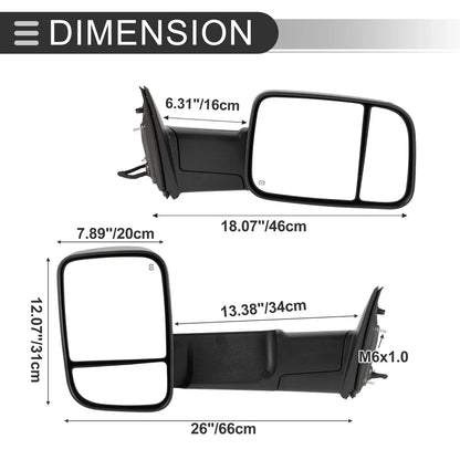 Tow Mirrors for Dodge Ram 1500 with Turn Signal Light Black 2 x (2009-2018)