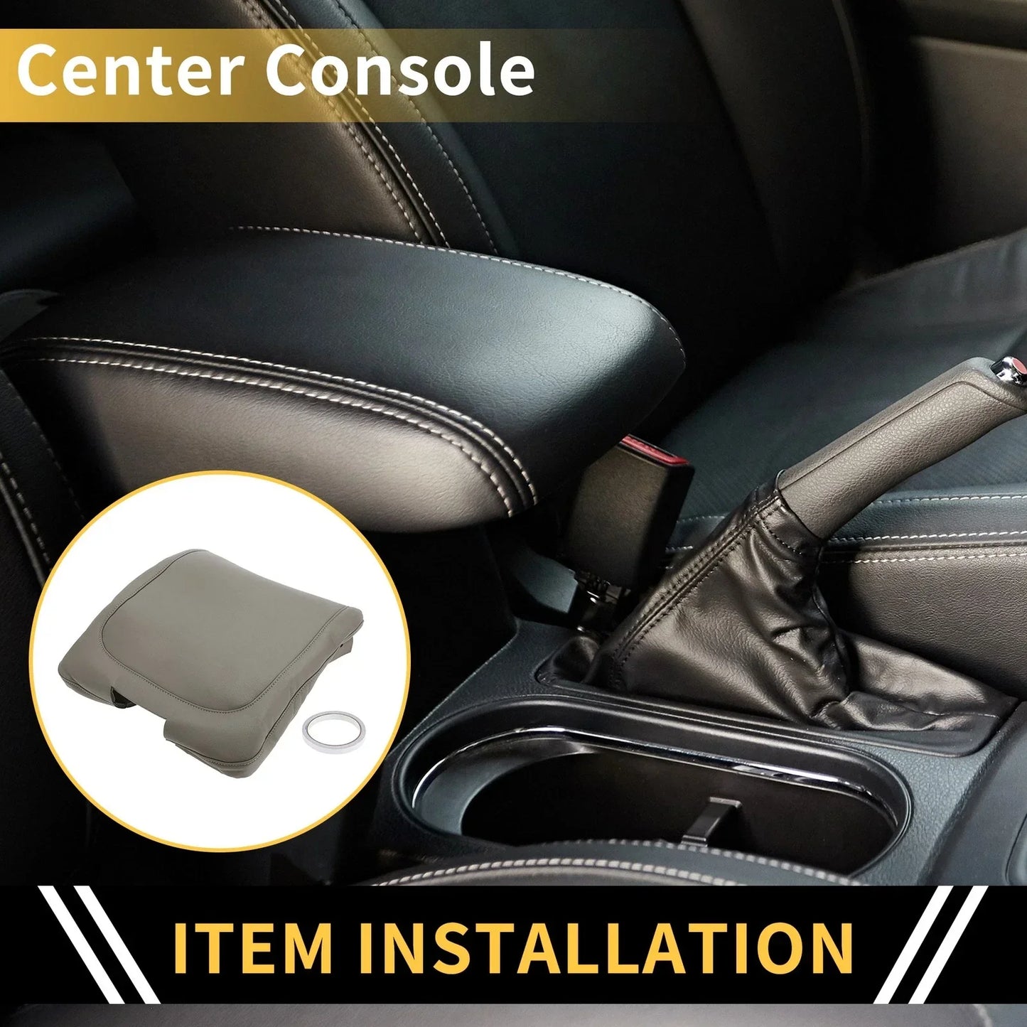 Center Console Armrest Cover for Dodge Ram Microfiber Leather Grey