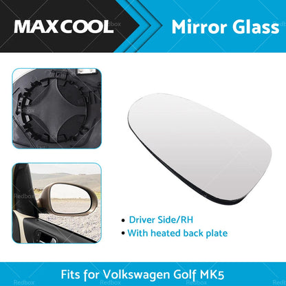 Heated Driver Side Right Mirror Glass for VW Golf MK5 (2004-2008)