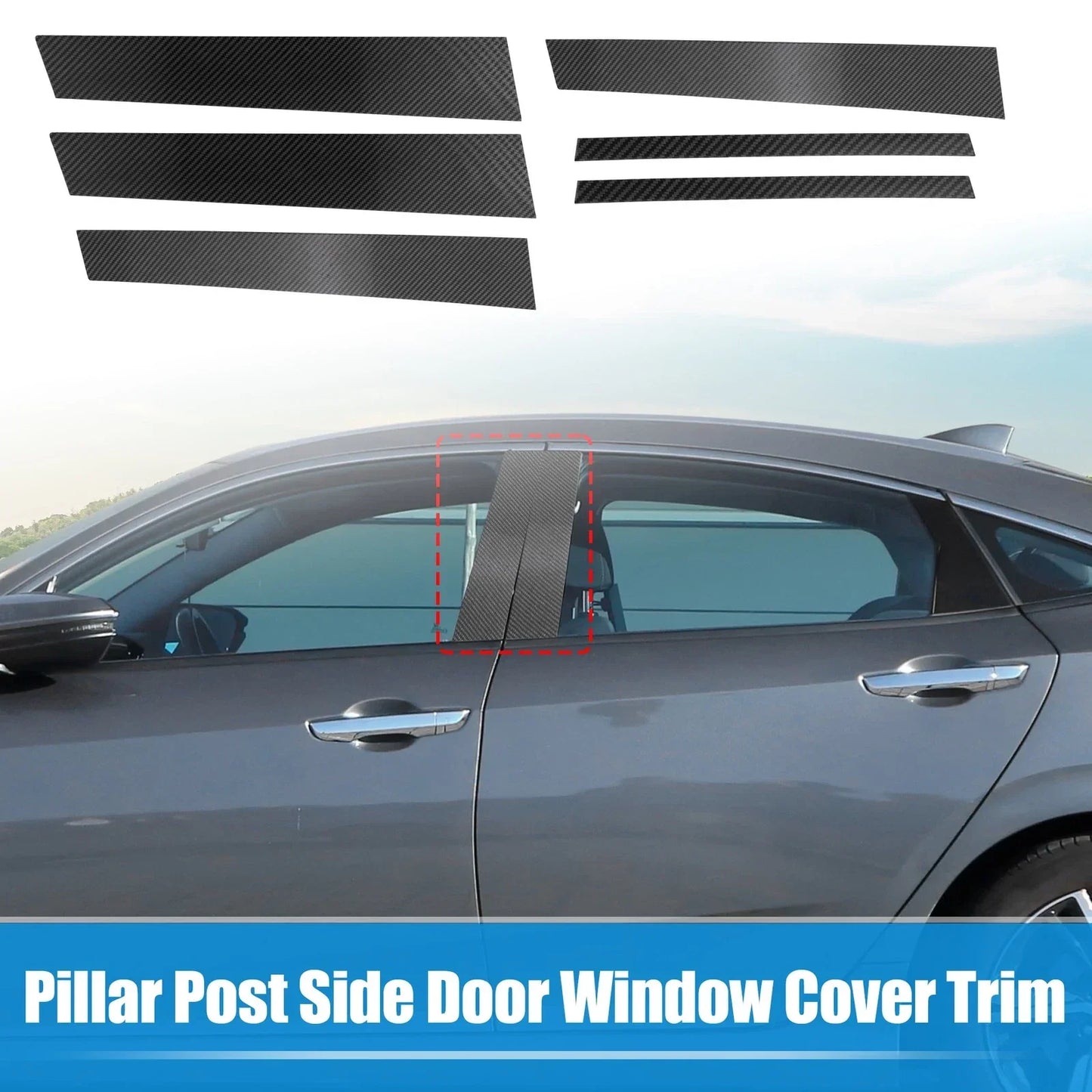 6 x Pillar Post Side Door Window Covers for Honda Civic Sedan (2006-2011)