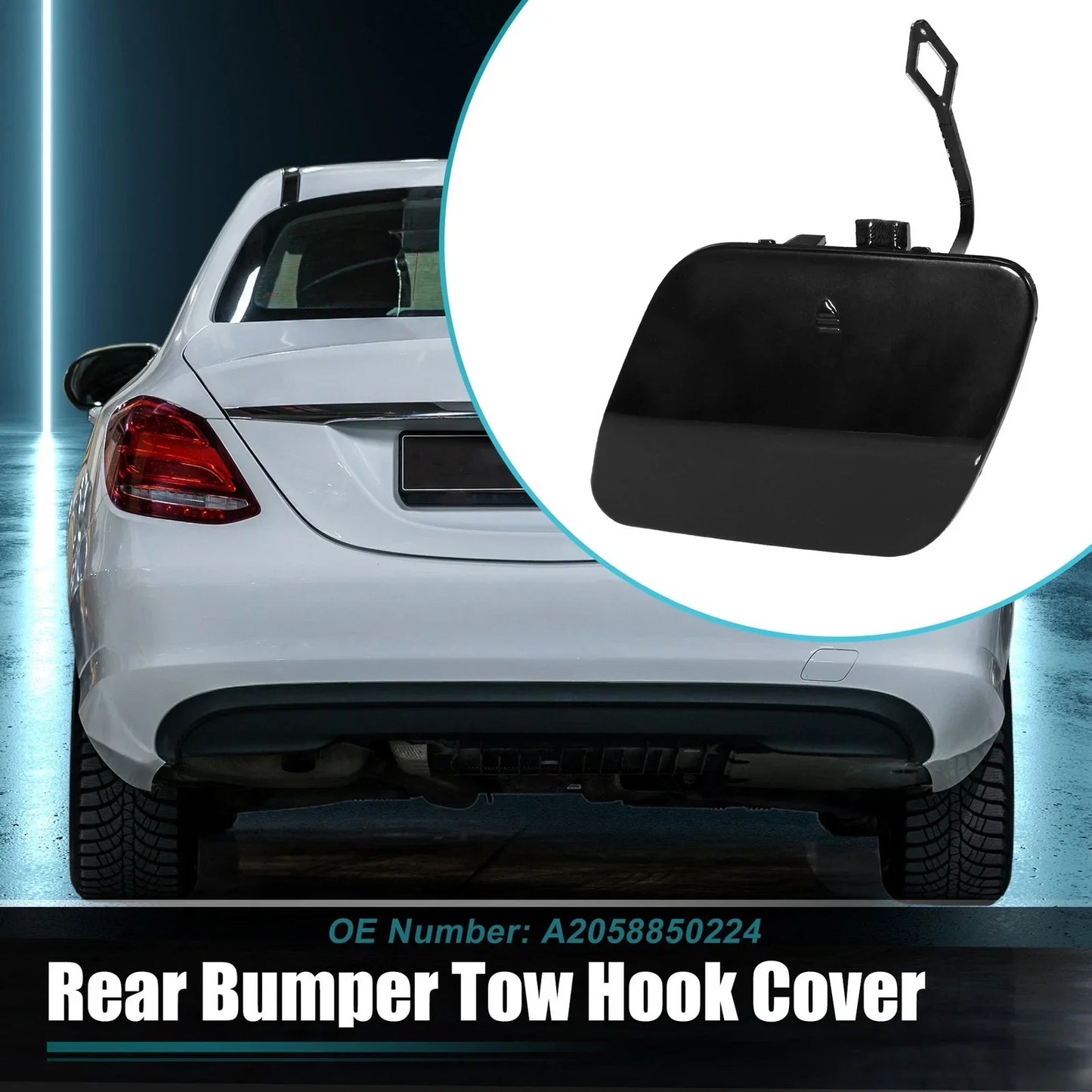 Rear Bumper Tow Hook Cap for Mercedes Benz C-Class W205 (2015-2021) Black
