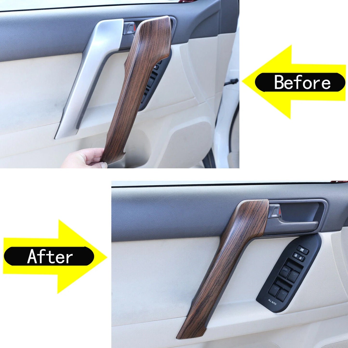 4 x Wood Grain Front Door Armrest Covers for Land Cruiser Prado (2010-2018)