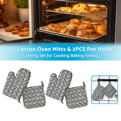 Grey Oven Mitt & Pot Holder Set - BBQ Gloves for Cooking & Baking