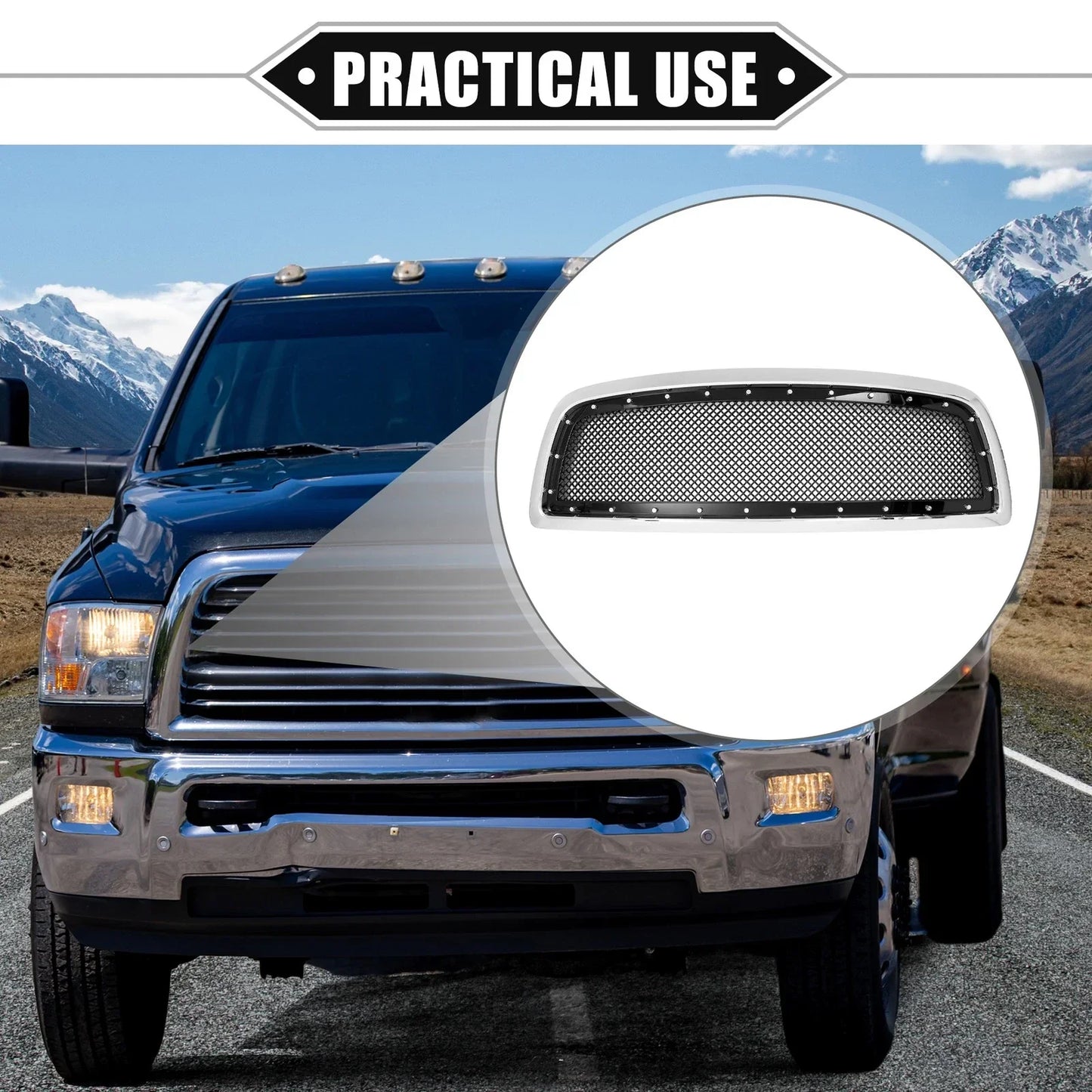 Front Grille Assembly for Dodge Ram Chrome Silver Tone Gloss Black
