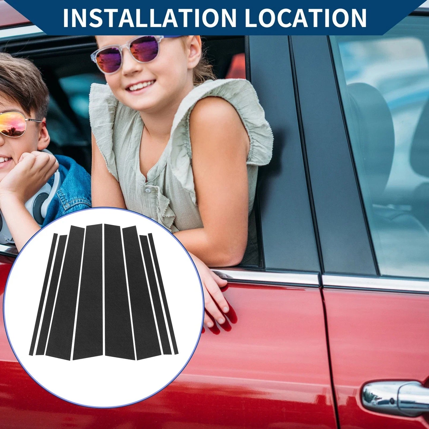 8 x Car Pillar Window Trim Covers for Honda Pilot (2015-2022) Black Carbon Fiber
