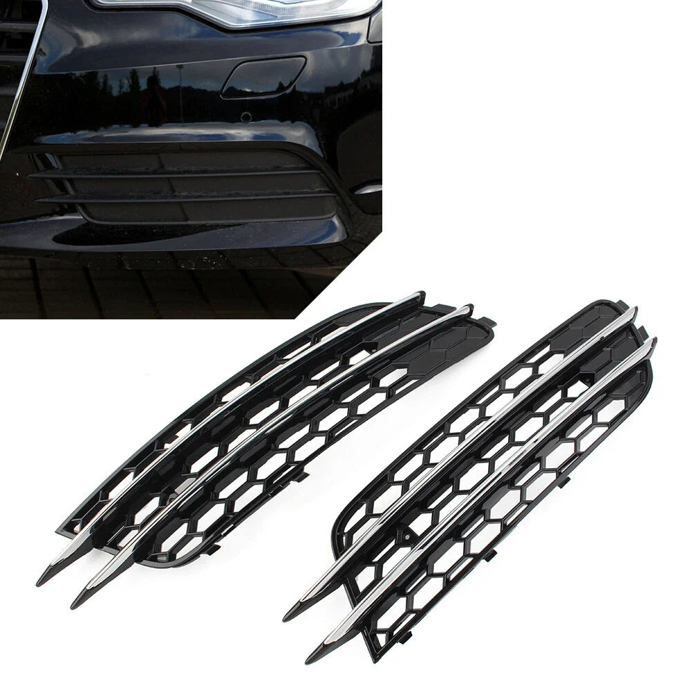 Front Bumper Honeycomb Mesh Fog Light Grille Cover for Audi A6 C7 (2012-2018)