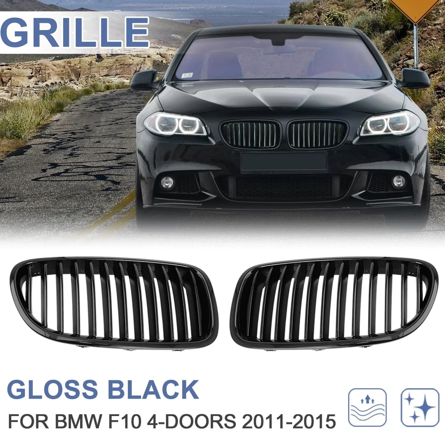 Glossy Black Hood Kidney Grille for BMW F10 530i 528i 535i (2010-2013)