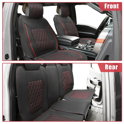 Car Front Rear Seat Covers for Dodge Ram 1500 2009-2023 Black Red 5 x Pcs