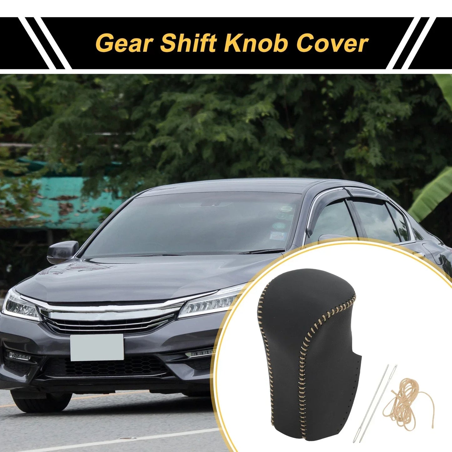 Gear Shift Knob Cover for Honda Accord 2008-2012 Black Beige Faux Leather