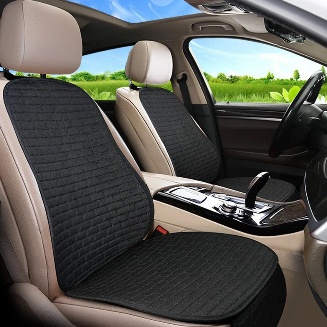 Black Car Front Seat Cushion Covers Set for Universal Fit ()