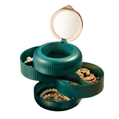 4 Layer Jewelry Organizer Travel Case for Rotating Storage - Ring Bracelet Tray