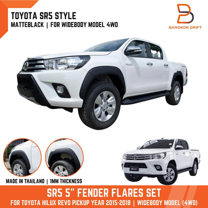 Matte Black Fender Flares Wheel Arches for Toyota Hilux Ute Revo (2015-2018)