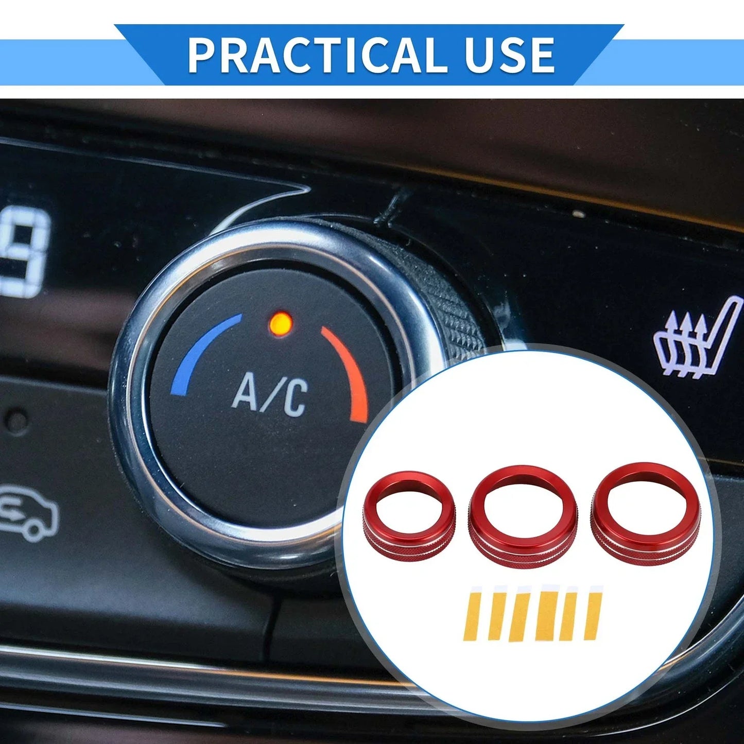 AC Media Volume Tune Switch Knob Cover Ring for Dodge Durango (2021-2023) 3 x Pcs
