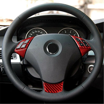 5 x Red Carbon Fiber Steering Wheel Knob Covers for BMW 5 Series E60 E61 (2004-2010)