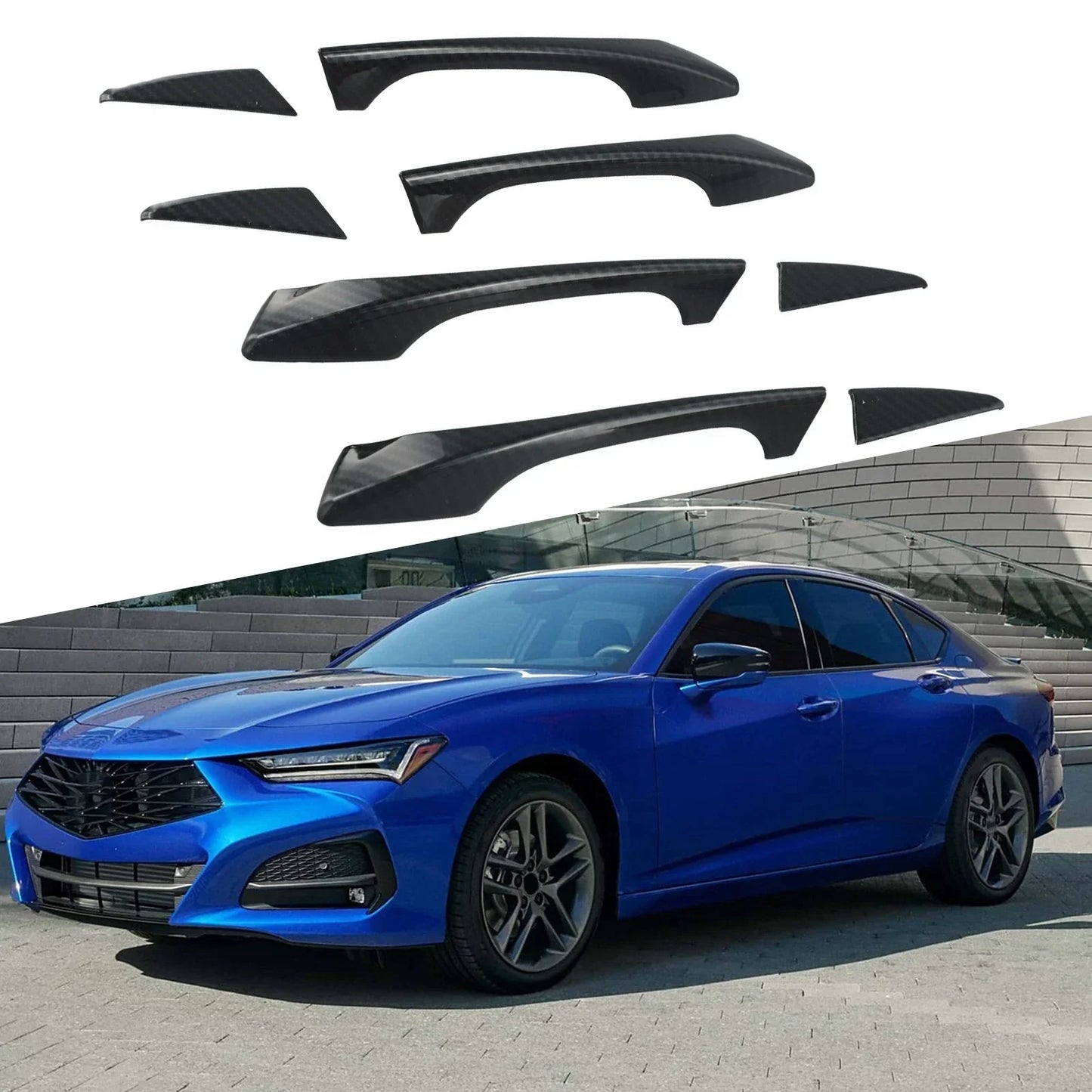 Door Handle Bowl Trim 8Pcs/Set Carbon Fiber for Acura TLX (2015–2022)