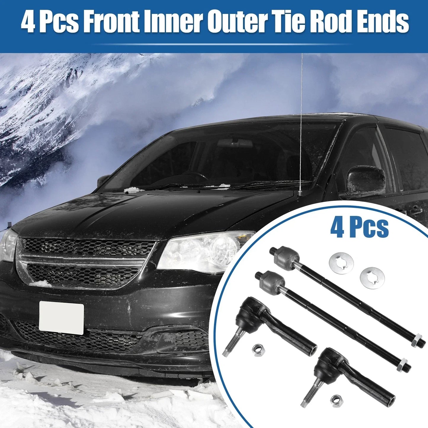 4 x Auto Front Inner Outer Tie Rod End Links Suspension for Dodge Caravan