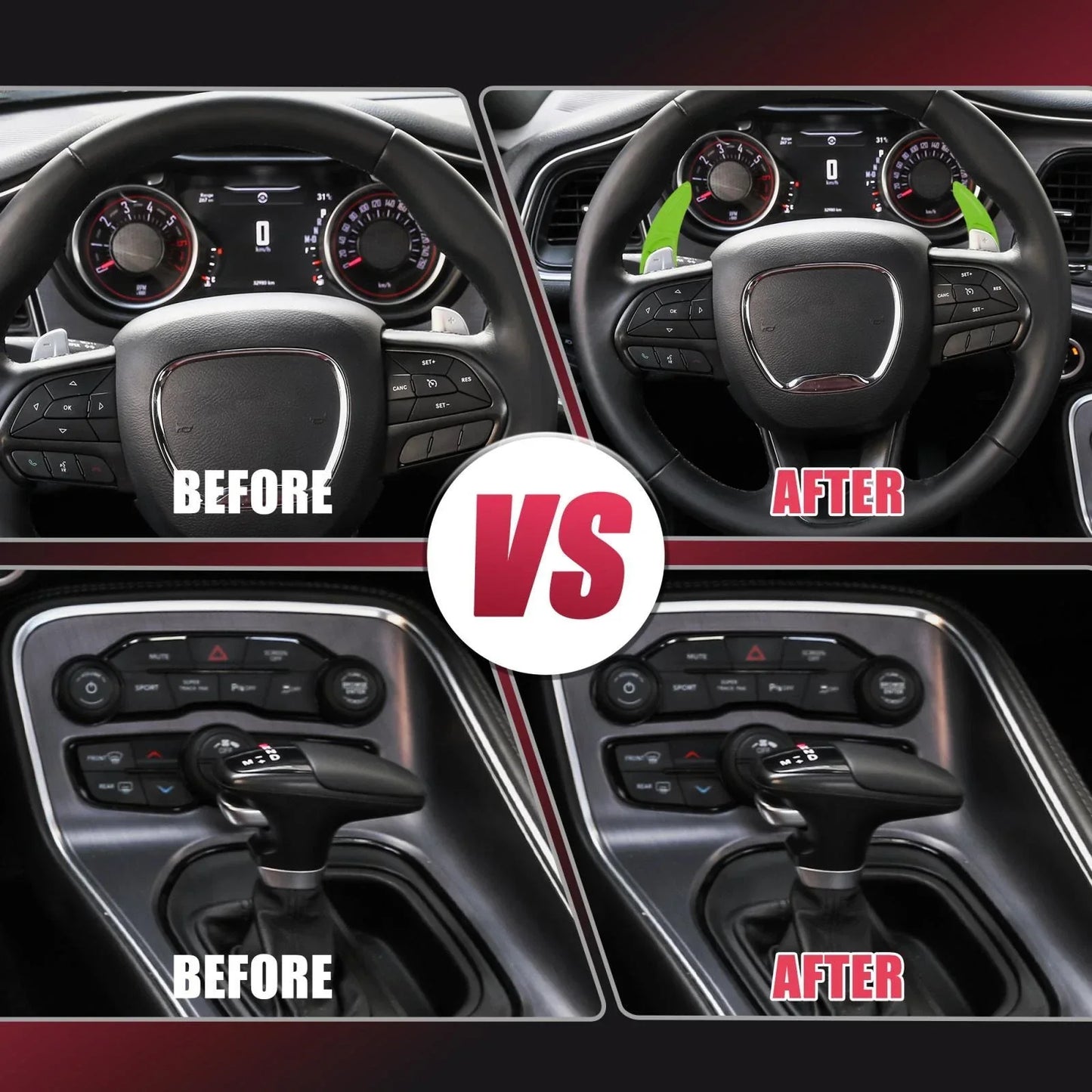 Green Steering Wheel Paddle Shifter Covers for Dodge Charger Challenger