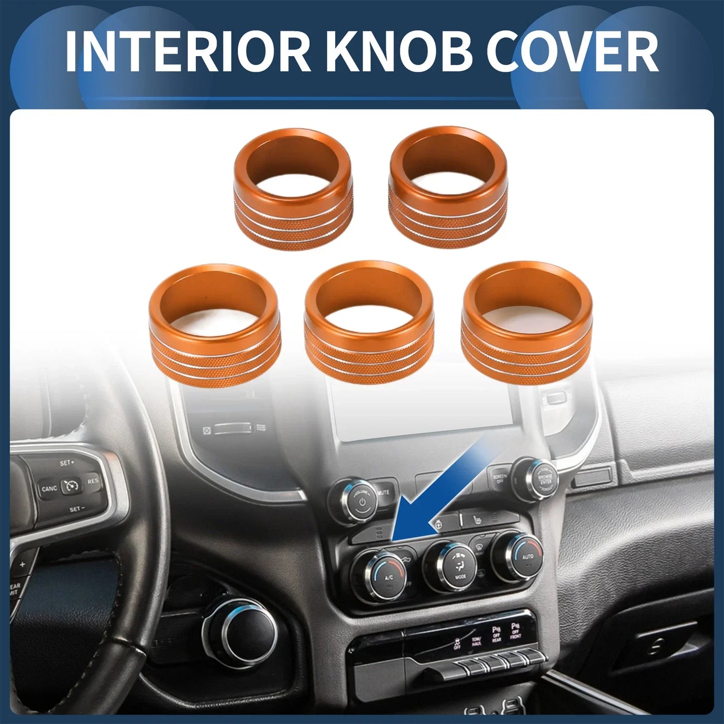 AC Media Volume Switch Knob Cover Ring for Dodge RAM 2018-2022 - 5 Pcs