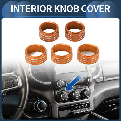 AC Media Volume Switch Knob Cover Ring for Dodge RAM 2018-2022 - 5 Pcs