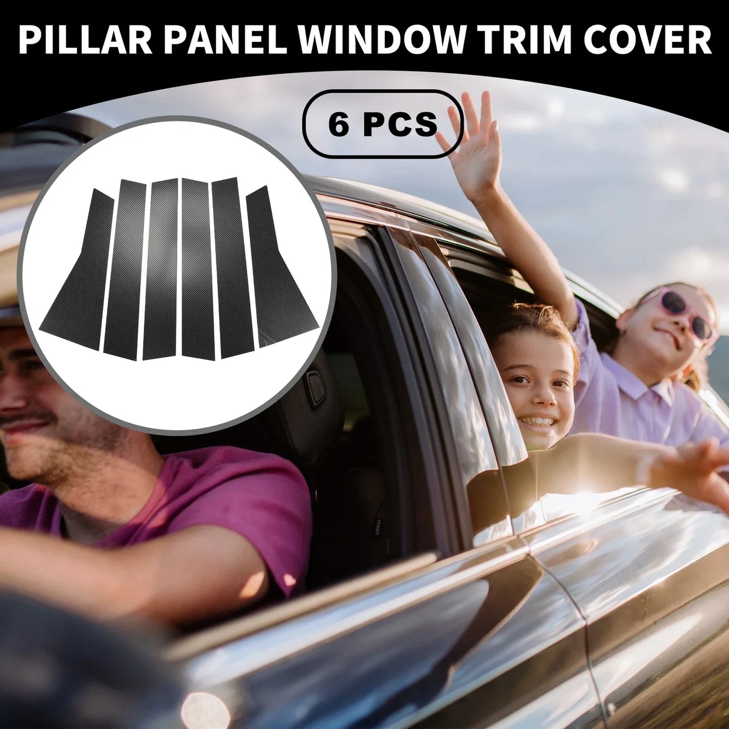 6pcs Car Pillar Window Trim Covers for Honda CR-V (2017-2022) Black Carbon Fiber