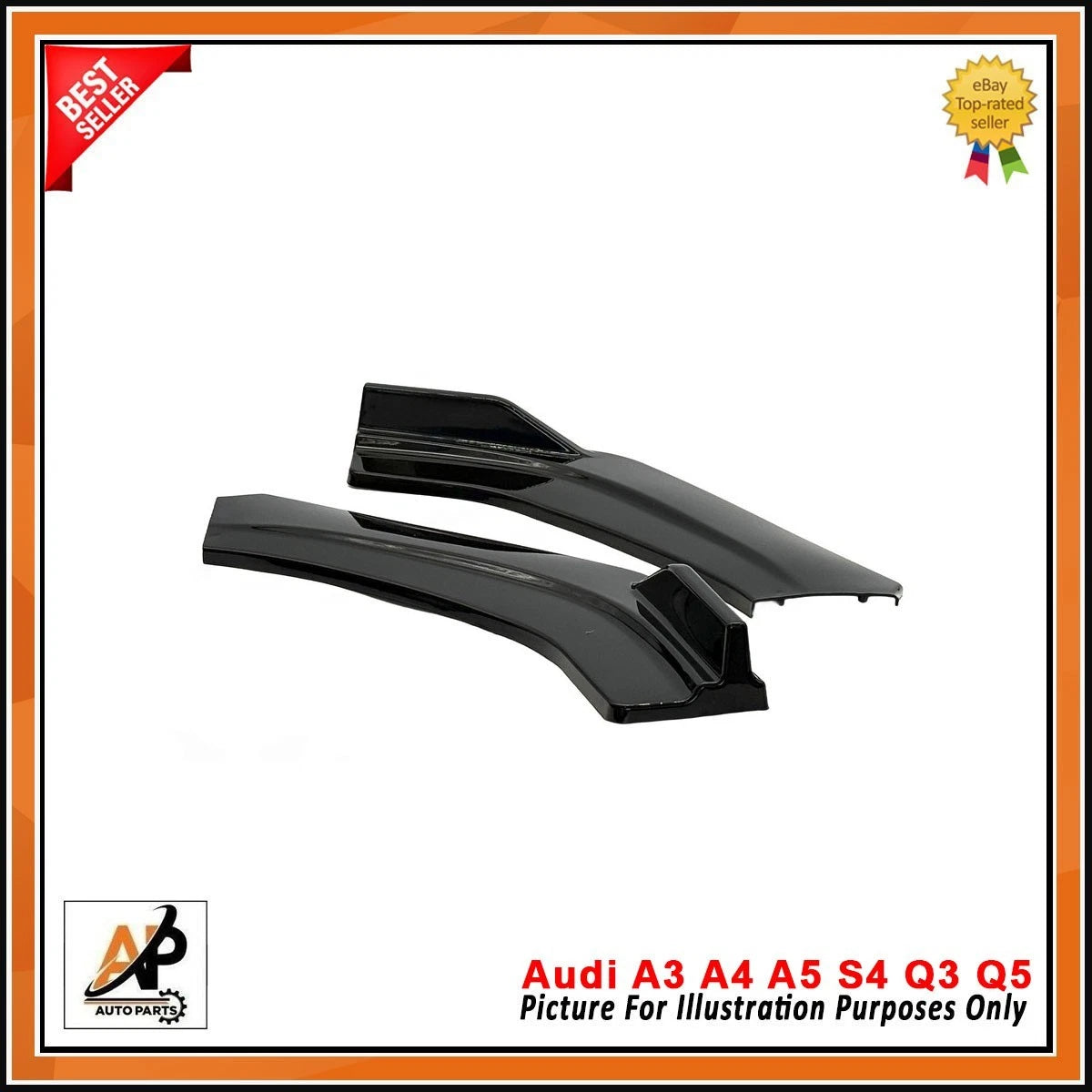 Gloss Black Front Bumper Lip Spoiler Kit for Audi A3 A4 A5 S4 Q3 Q5 (2008–2024)