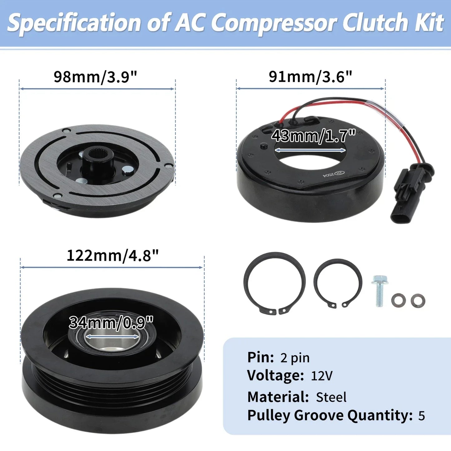 AC Compressor Clutch Kit for Chevrolet Equinox, GMC Terrain (2010-2017)