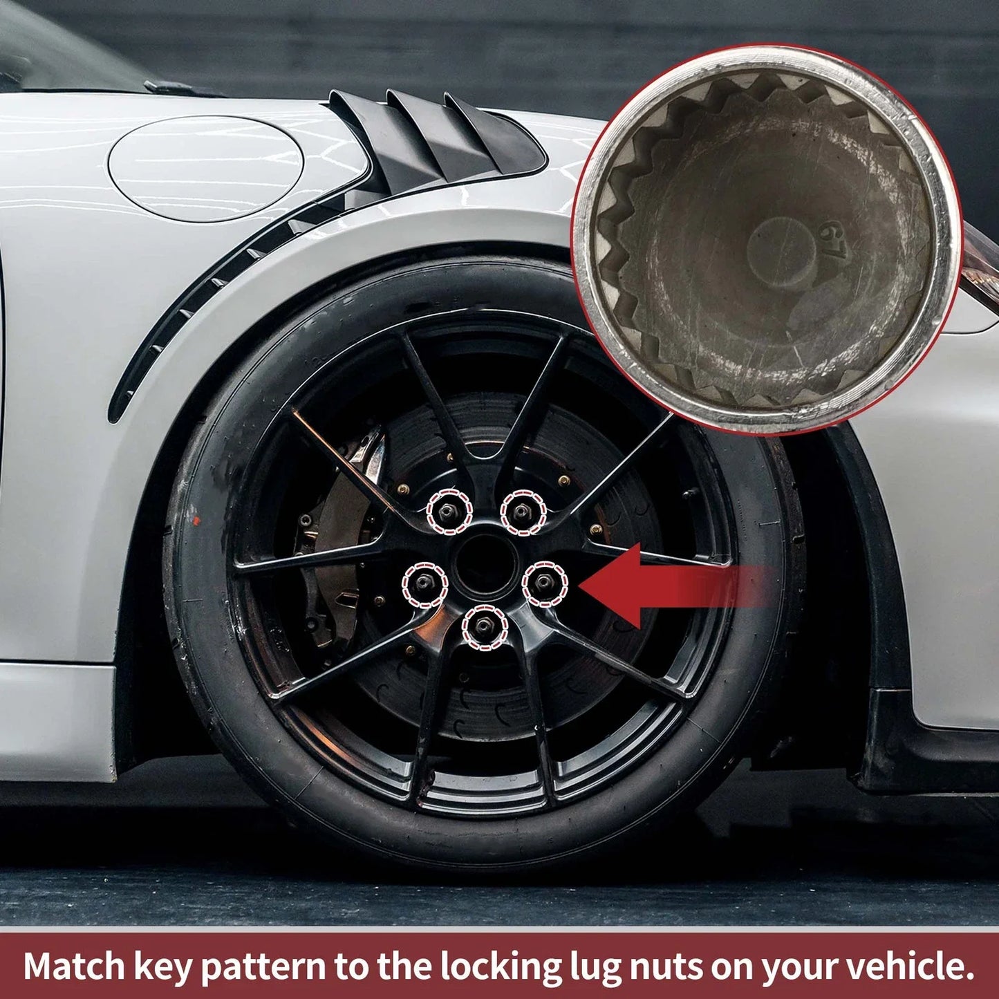 Set of 2 Wheel Lock Lug Nuts with 21 Teeth Anti-theft Key for Porsche Cayenne