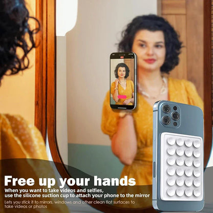 Silicone Non-Slip Suction Pad Phone Case Mount for Selfies - White/Rose Red