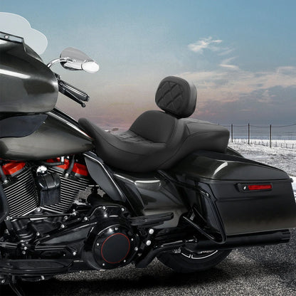 Driver & Passenger Seat & Backrest for Harley Road Glide (2009-2023) Black