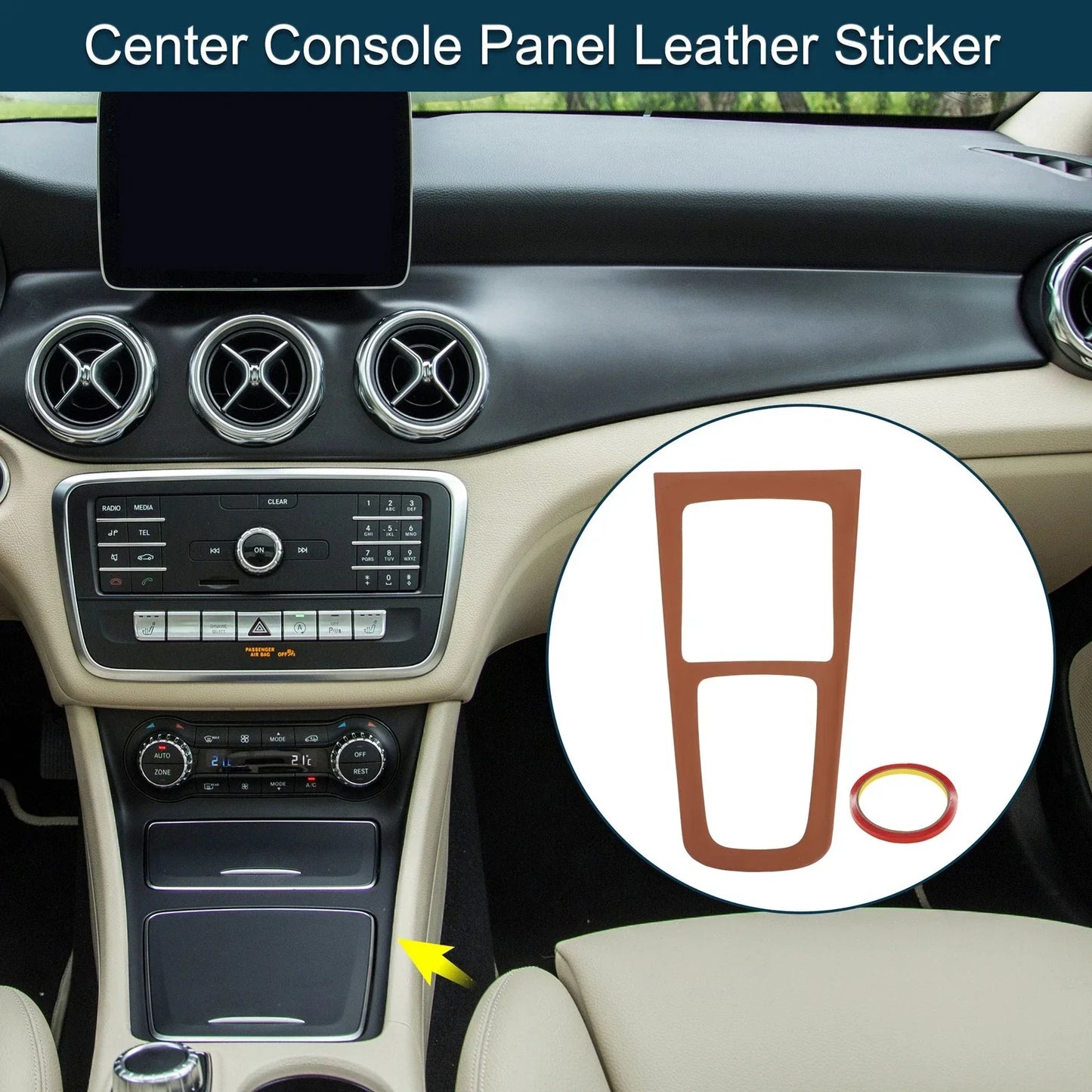 Center Console Panel Sticker for Mercedes-Benz GLA GLB EQA EQB 2020-2024 Brown