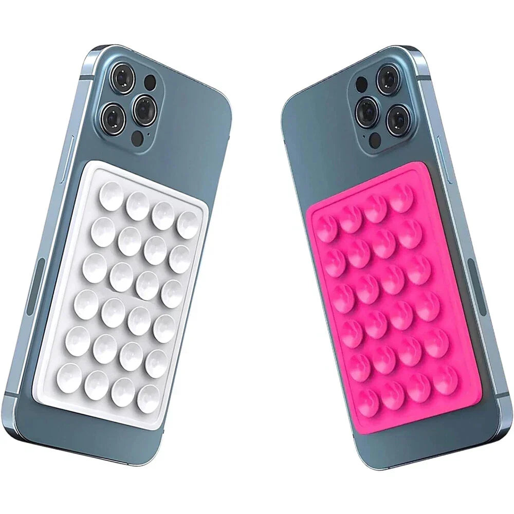 Silicone Non-Slip Suction Pad Phone Case Mount for Selfies - White/Rose Red