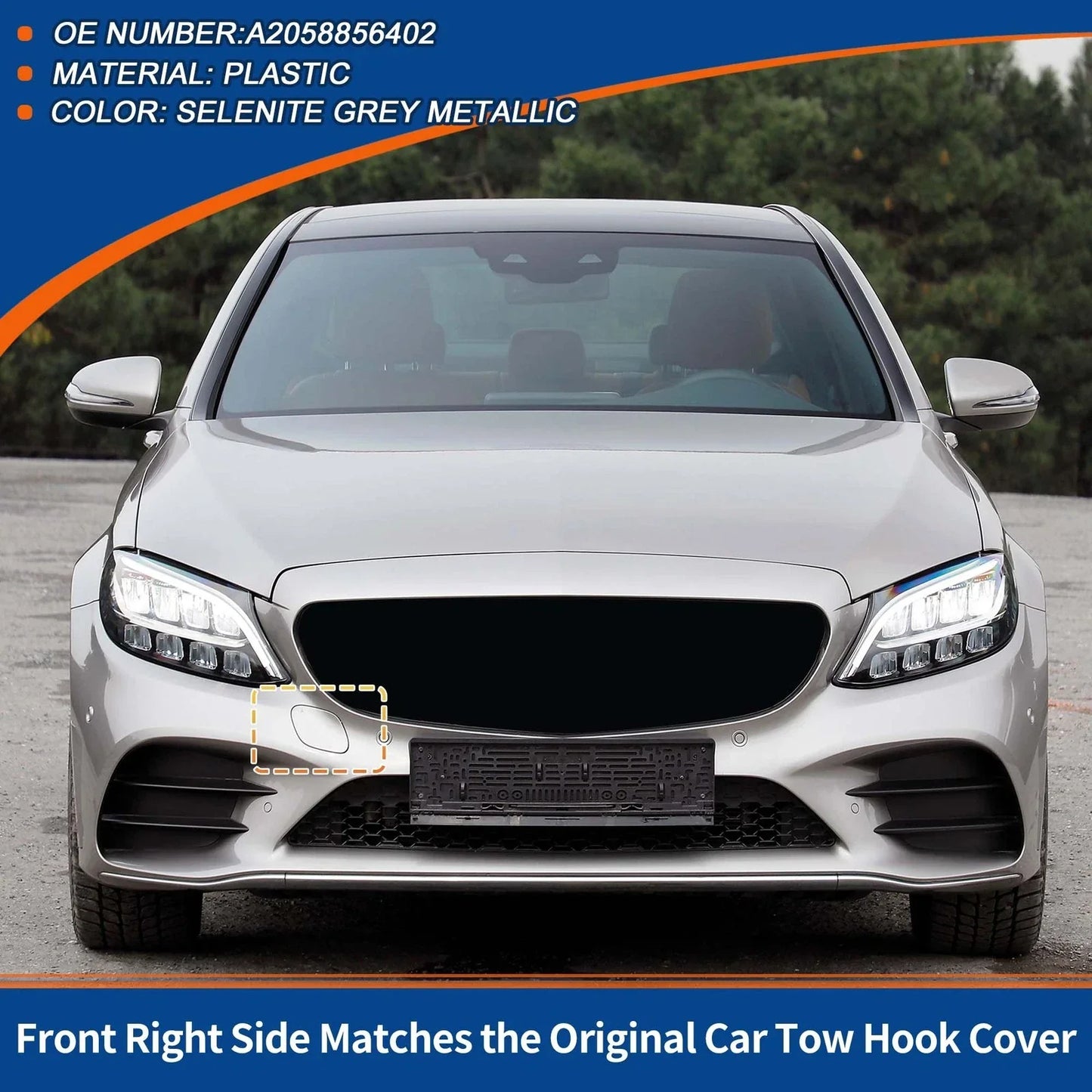 Front Bumper Tow Hook Cover for Mercedes A-Class (2019-2023) Selenite Grey