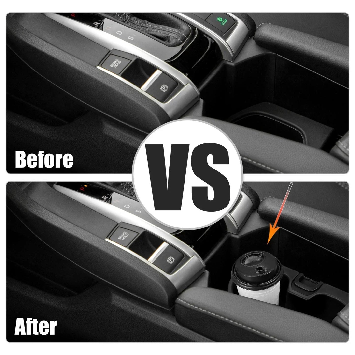 Front Central Console Cup Holder for Honda Civic 2016-2018 Black