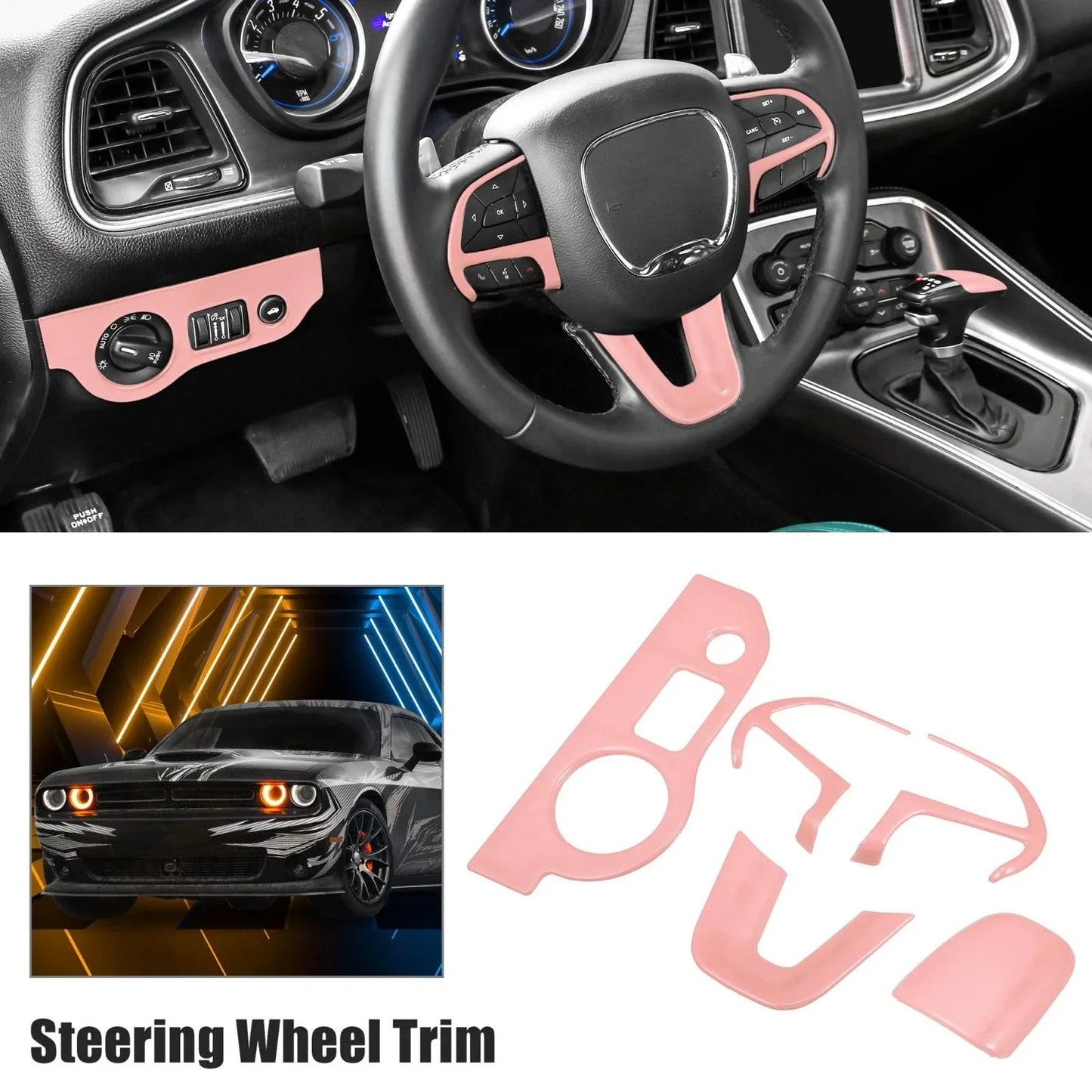 Steering Wheel Trim for Dodge Charger Challenger 2015-2021 - Pink